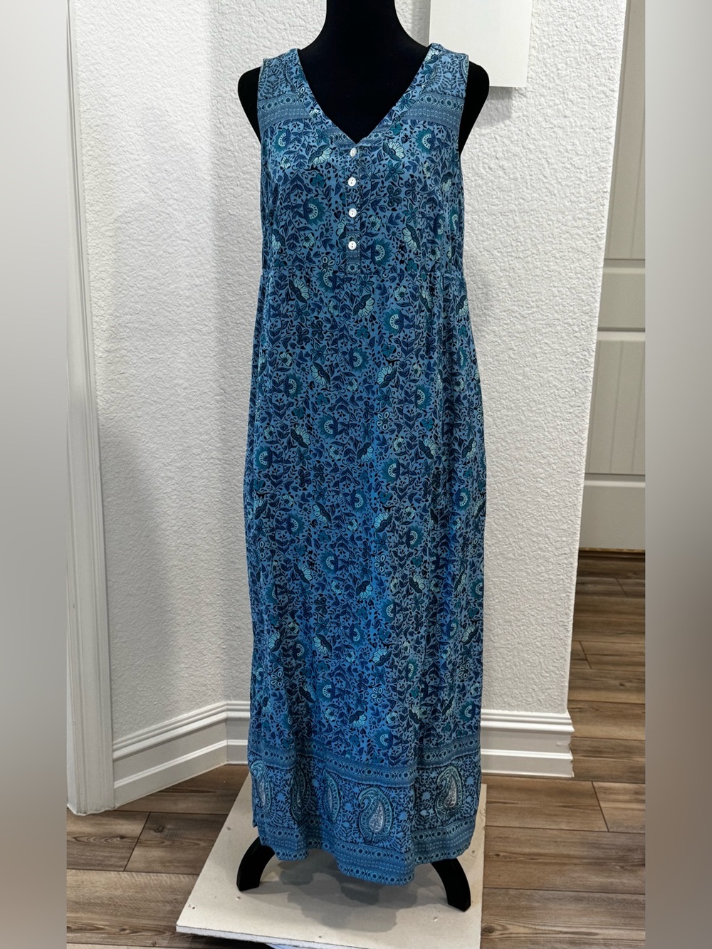 PUREJILL BY JJill, Blue Border Printed V-Neck Maxi Dress Size S Small